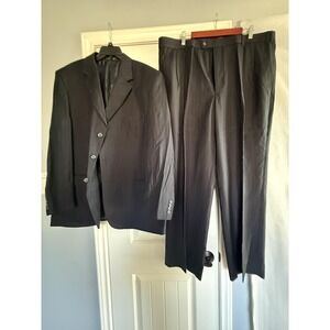 George Suit Mens 48L 44x32 Blue Polyester Viscose Pinstripe 2 Piece Jacket Pants